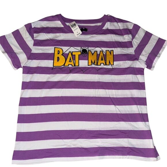DC Comics Batman Striped Graphic T-Shirt Purple White Men's XL - Picture 1 of 6